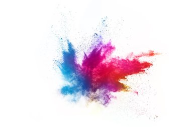 Beyaz arka planda kahverengi renkli toz patlaması. Renkli bulut. Renkli toz patlar. Boya Holi.