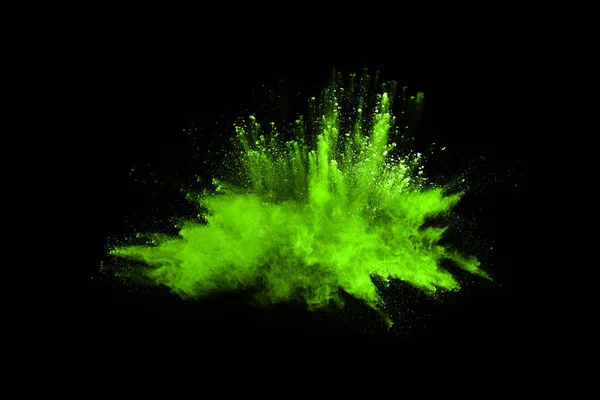 Explosión Polvo Verde Sobre Fondo Negro Nube Colores Polvo Colorido — Foto de Stock