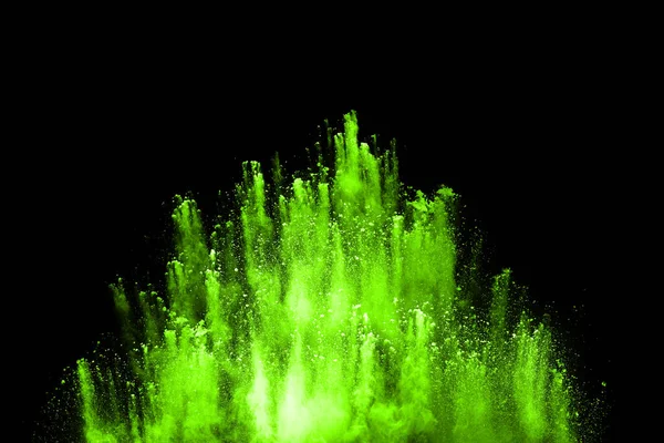 Explosion Von Grünem Pulver Auf Schwarzem Hintergrund Farbige Wolke Bunter — Stockfoto