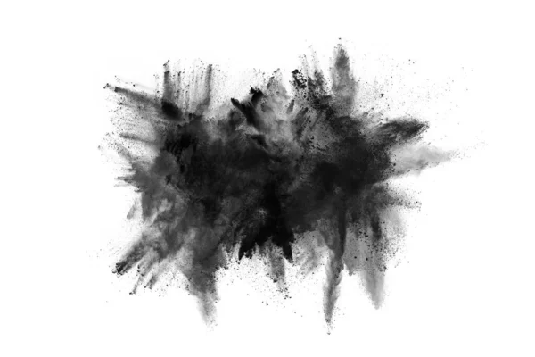 Hiilihiukkaset Valkoisella Pohjalla Abstrakti Jauhe Valkoisella Pohjalla Mustan Jauheen Jäätymisliike — kuvapankkivalokuva