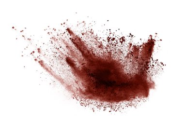 Beyaz arka planda kahverengi renkli toz patlaması. Renkli bulut. Renkli toz patlar. Boya Holi.