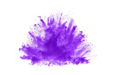 Beyaz arka planda mor toz patlaması. Renkli bulut. Renkli toz patlar. Boya Holi.