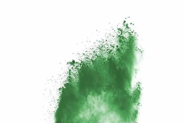 Groen Poeder Explosie Witte Achtergrond Gekleurde Wolk Kleurrijk Stof Explodeert — Stockfoto