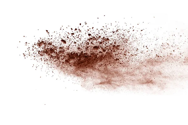 Beyaz arka planda kahverengi renkli toz patlaması. Renkli bulut. Renkli toz patlar. Boya Holi.