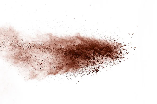 Explosión Polvo Color Marrón Sobre Fondo Blanco Nube Colores Polvo —  Fotos de Stock
