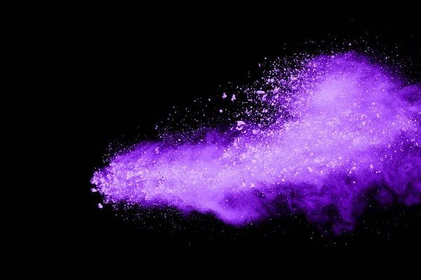 Esplosione Polvere Viola Sfondo Nero Nuvola Colorata Polvere Colorata Esplodere — Foto Stock