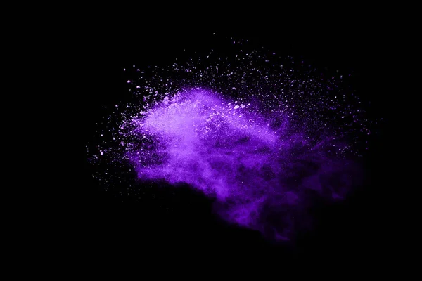 Explosion Lila Pulvers Auf Schwarzem Hintergrund Farbige Wolke Bunter Staub — Stockfoto