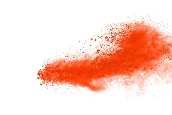 白色の背景にオレンジ色の粉末爆発 雲の色 カラフルな塵が爆発する ペイント — ストック写真