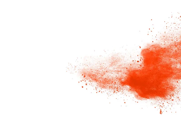 Oranje Poeder Explosie Witte Achtergrond Gekleurde Wolk Kleurrijk Stof Explodeert — Stockfoto