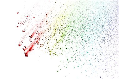 Soyut barut sıçramış arka plan. Beyaz arka planda renkli barut patlaması. Renkli bulut. Renkli toz patlar. Boya Holi.