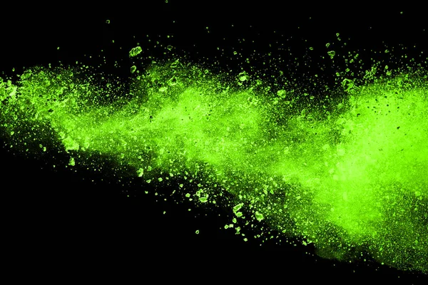 Explosion Von Grünem Pulver Auf Schwarzem Hintergrund Farbige Wolke Bunter — Stockfoto
