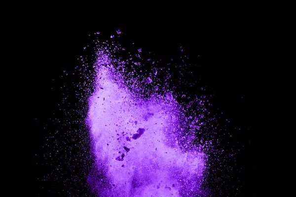 Esplosione Polvere Viola Sfondo Nero Nuvola Colorata Polvere Colorata Esplodere — Foto Stock