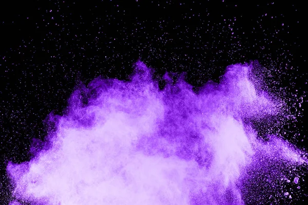 Esplosione Polvere Viola Sfondo Nero Nuvola Colorata Polvere Colorata Esplodere — Foto Stock