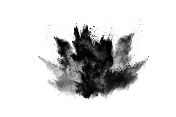 白色背景上的炭粉颗粒 白色背景上撒布的抽象粉末 黑色粉末爆炸或抛出黑色粉末的冻结运动 — 图库照片