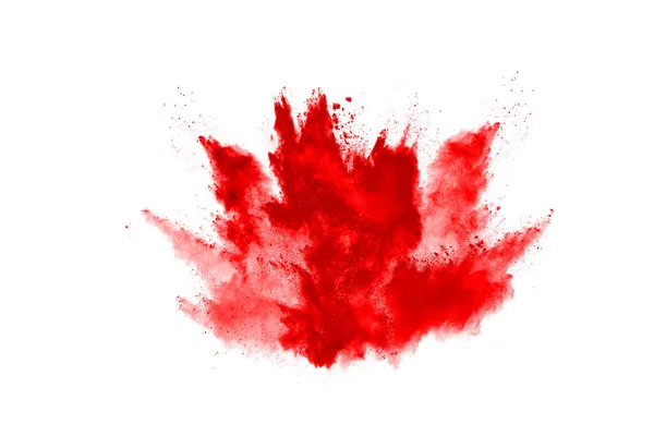 Freeze Motion Red Powder Exploding Isolated White Background Abstract Design — Stock Photo, Image