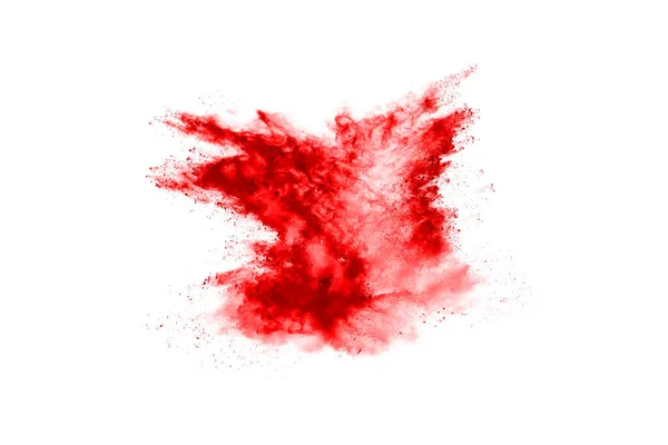 Freeze Motion Red Powder Exploding Isolated White Background Abstract Design — Stock Photo, Image