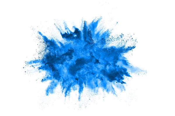 Blauwe Kleur Poeder Explosie Witte Achtergrond Gekleurde Wolk Kleurrijk Stof — Stockfoto