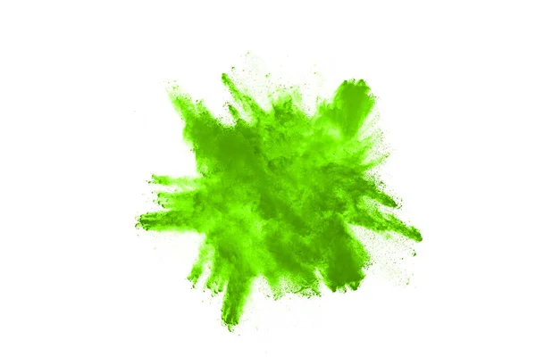 Abstrato Espalhado Fundo Freeze Movimento Verde Explodindo Jogando Poeira Laranja — Fotografia de Stock