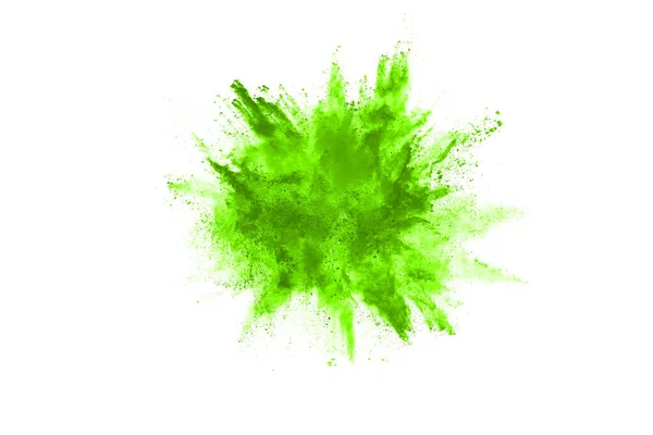 Abstrato Espalhado Fundo Freeze Movimento Verde Explodindo Jogando Poeira Laranja — Fotografia de Stock