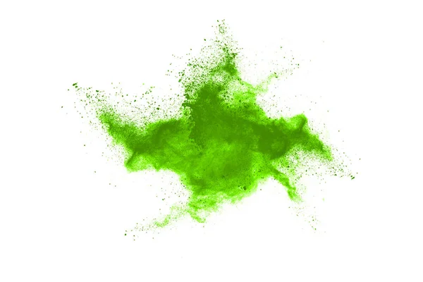 粉状抛撒背景 绿色粉状炸药爆炸的冻结运动 在白色背景上抛撒橙色灰尘 — 图库照片