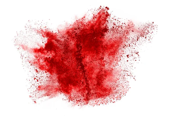 Замораживание Движения Взрывающегося Красного Порошка Изолированного Белом Фоне Абстрактный Дизайн — стоковое фото