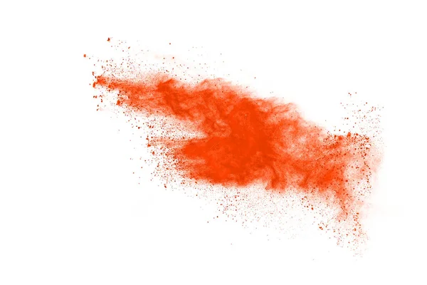 概要オレンジ色の粉体メッキ背景 色の粉体爆発 投げ色の粉の凍結運動 白の背景に色の輝きのテクスチャ — ストック写真