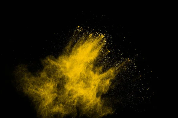 Mouvement Gel Explosion Poussière Jaune Isolé Sur Fond Noir — Photo