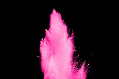 Siyah arka planda pembe toz patlaması. Renkli bulut. Renkli toz patlar. Boya Holi.