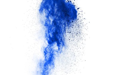 Beyaz arka planda mavi renkli toz patlaması. Renkli bulut. Renkli toz patlar. Boya Holi.