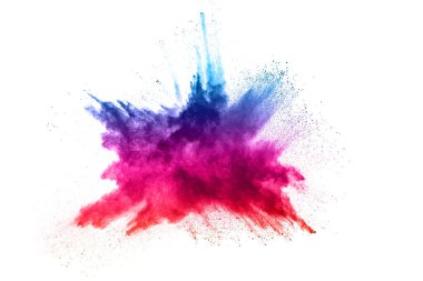 Siyah bir zemin üzerinde soyut renkli toz patlaması. Soyut toz püskürtülmüş arka plan, renk tozunun patlaması / renk tozunun dondurucu hareketi, çok renkli sim dokusu.