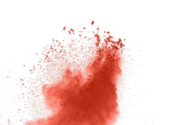 Beyaz arka planda kahverengi renkli toz patlaması. Renkli bulut. Renkli toz patlar. Boya Holi.