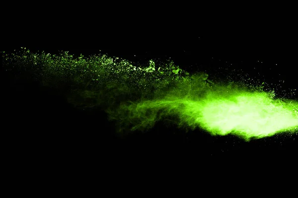 Mouvement Explosion Poussière Abstraite Gelé Vert Sur Fond Noir Arrêtez — Photo