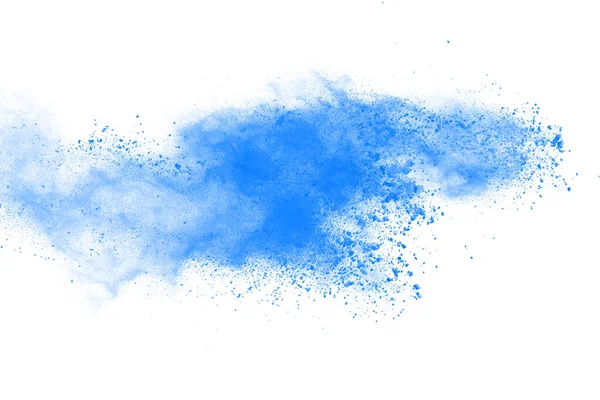 Explosión Polvo Color Azul Sobre Fondo Blanco Nube Colores Polvo —  Fotos de Stock