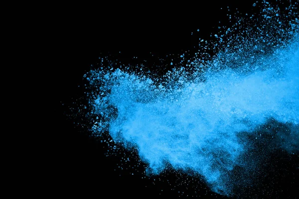 Blaues Pulver Explodiert Auf Schwarzem Hintergrund Farbige Wolke Bunter Staub — Stockfoto