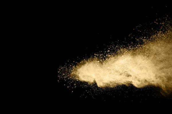 Goldene Pulverexplosion Auf Schwarzem Hintergrund Gefrierbewegung — Stockfoto