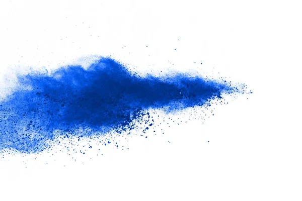 Explosión Polvo Color Azul Sobre Fondo Blanco Nube Colores Polvo —  Fotos de Stock