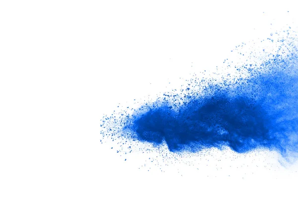 Вибух Порошку Синього Кольору Білому Тлі Кольорова Хмара Барвистий Пил — стокове фото