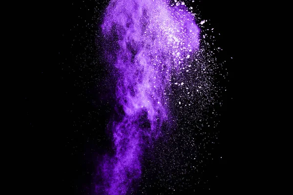 Paars Poeder Explosie Zwarte Achtergrond Gekleurde Wolk Kleurrijk Stof Explodeert — Stockfoto