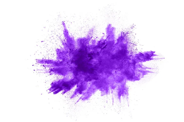 Explosão Fechar Uma Explosão Partículas Roxo Isolado Branco Contexto Abstrato — Fotografia de Stock