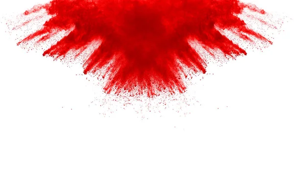 Freeze Motion Red Powder Exploding Isolated White Background Abstract Design — Stock Photo, Image