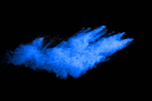 Eksplozja Niebieskiego Proszku Czarnym Tle Kolorowa Chmura Kolorowy Pył Eksploduje — Zdjęcie stockowe
