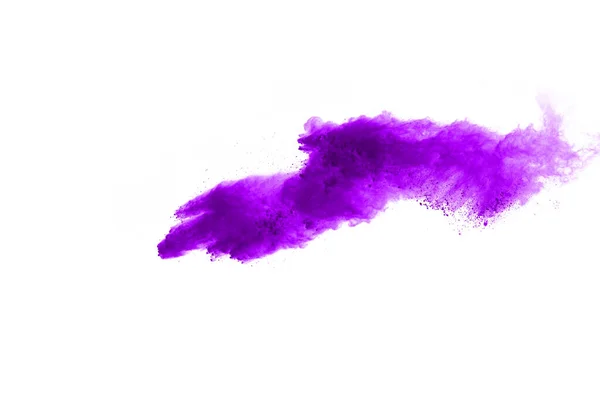 Взрыв Порошка Крупный План Взрыва Пурпурной Пыли Изолированного Белом Абстрактный — стоковое фото