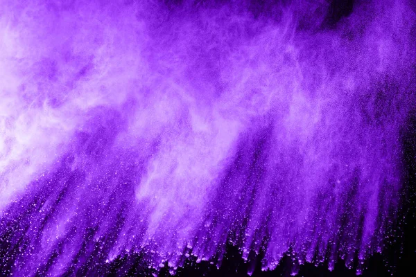 Esplosione Polvere Viola Sfondo Nero Nuvola Colorata Polvere Colorata Esplodere — Foto Stock