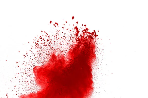 Freeze Motion Red Powder Exploding Isolated White Background Abstract Design — Stock Photo, Image