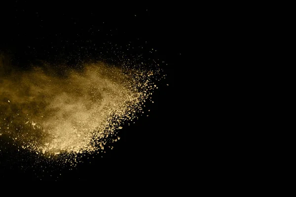 Goldene Pulverexplosion Auf Schwarzem Hintergrund Gefrierbewegung — Stockfoto