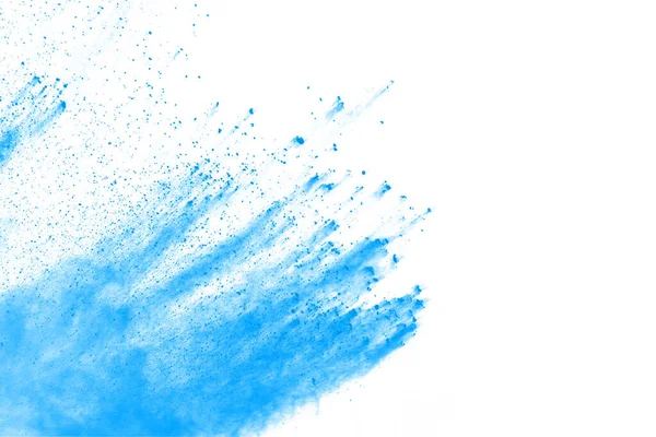 Blå Färg Pulver Explosion Vit Bakgrund Färgat Moln Färgstarkt Damm — Stockfoto