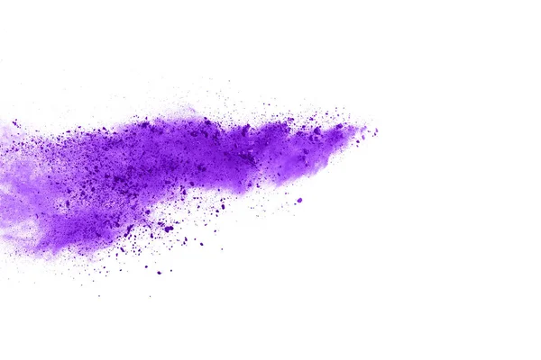 Powder Explosion Closeup Purple Dust Particle Explosion Isolated White Abstract — Stock Photo, Image