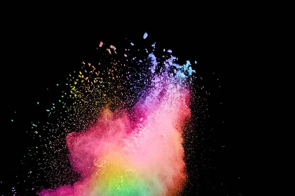 黒の背景に抽象的な色の塵爆発 抽象的な粉体メッキ背景 色の粉の爆発 投げ色の粉の凍結運動 多色の輝きのテクスチャ — ストック写真