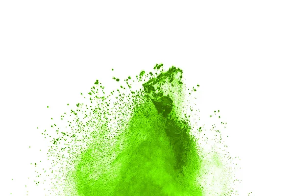 白い背景に隔離された緑色の粉体爆発 — ストック写真