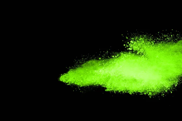 Movement Abstract Dust Explosion Frozen Green Black Background Stop Movement — Stock Photo, Image